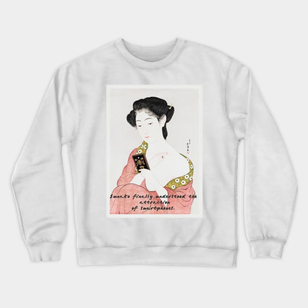 The geisha and the smartphone Crewneck Sweatshirt by junochaos